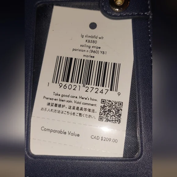 Kate Spade Staci Large Slim Bifold Wallet in Sailing Stripe ⛵️ White and Navy - Picture 4 of 4